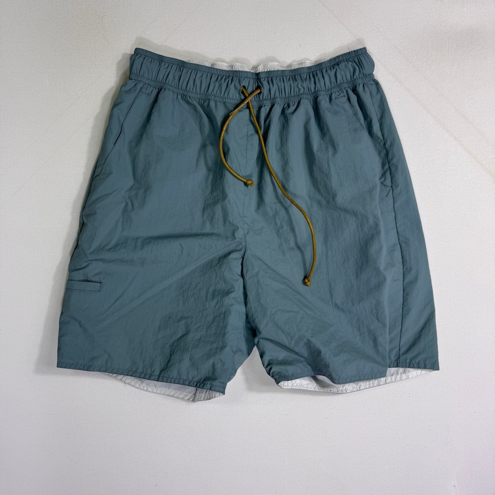 Paratodo Mens Medium Reversible Nylon Shorts Blue White Drawstring Made USA